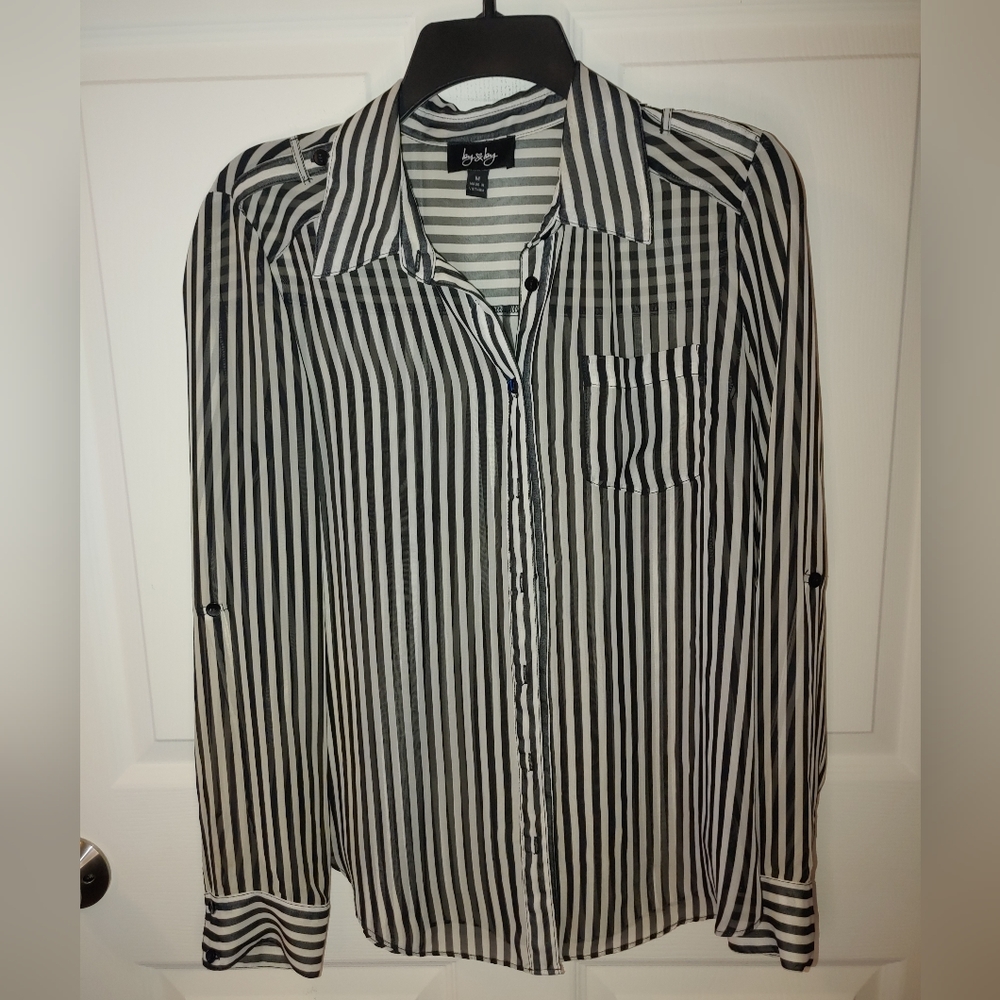 Black and White stripped sheer blouse